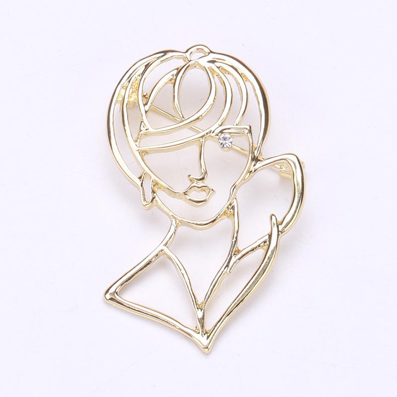 

Креативный простой ретро полый портрет брошь сплав гальванопокрытие персонализированный корсаж золотой