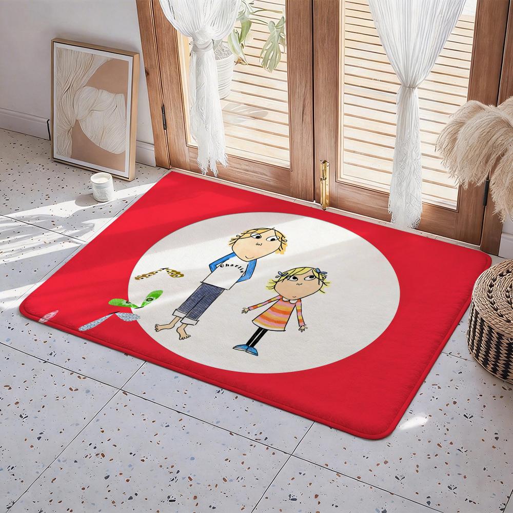 C Charlie and Lola anime Floor Mat Eco Flannel Doormat Non Slip Odorless Indoor Floor Rug Soft Short Plush Home Mat
