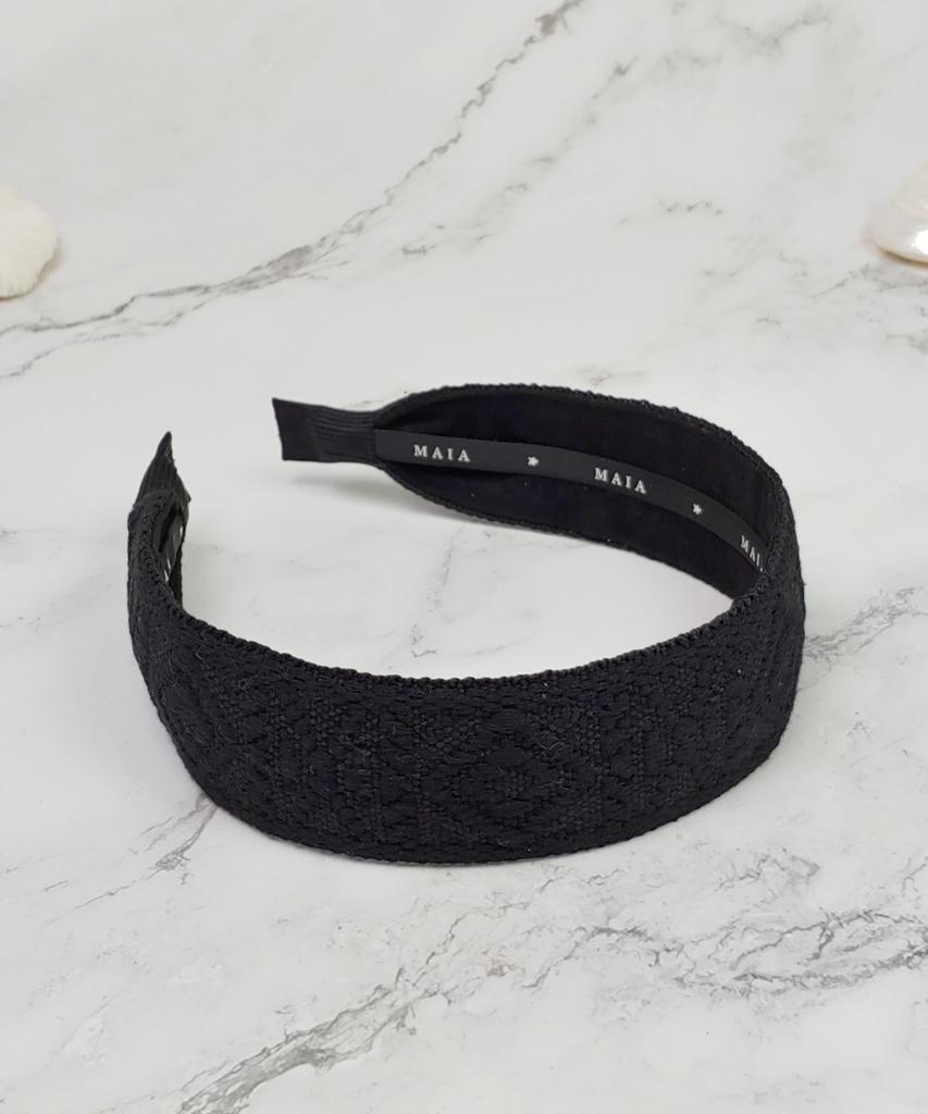 Maia Geometric Pattern Headband - Black
