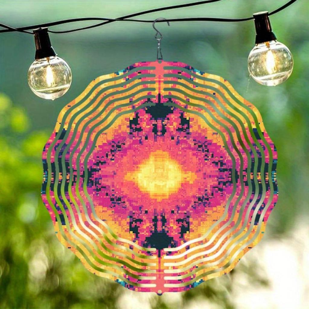 Vintage-Infinite Rotation Windmill – Pixel Mosaic Openwork Design with Neon Accents, Wind-Powered Outdoor Hanging Decor for Patio, Garden & Yard