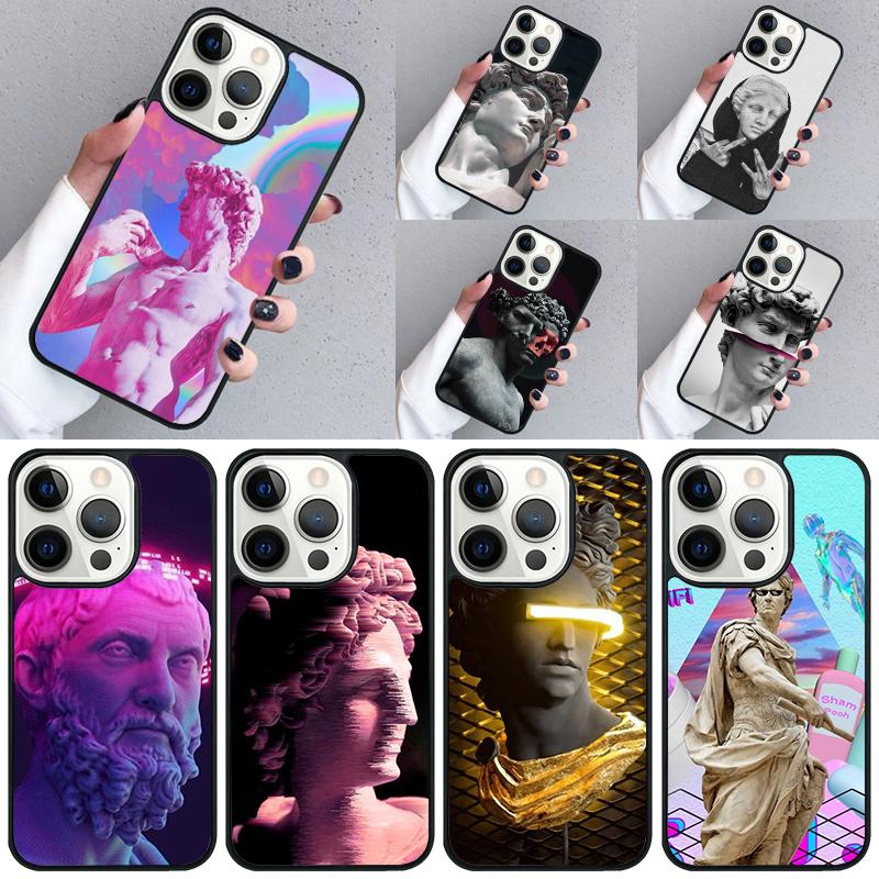 Statue Vaporwave Glitch Art Phone Case For iPhone 16 15 13 14 Pro Max 11 12 Mini Plus 2022 XR XS MAX Cover Coque