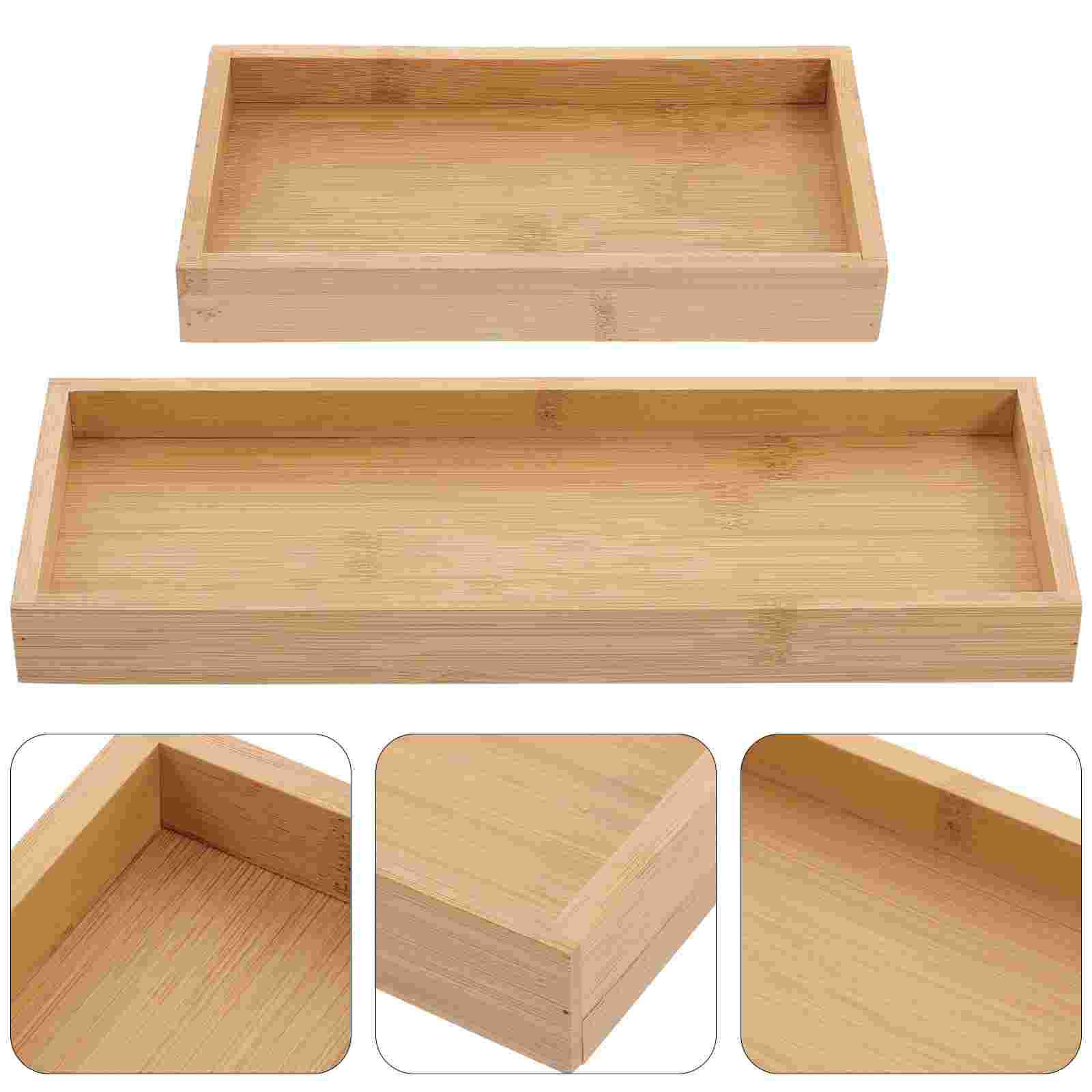 

2Pcs Bamboo Tray Rectangle Tea Set Multi-Functional Household Snack Fruit Bread Serving Plate Storage Tray for Party 29.5X11X2.5CM хаки