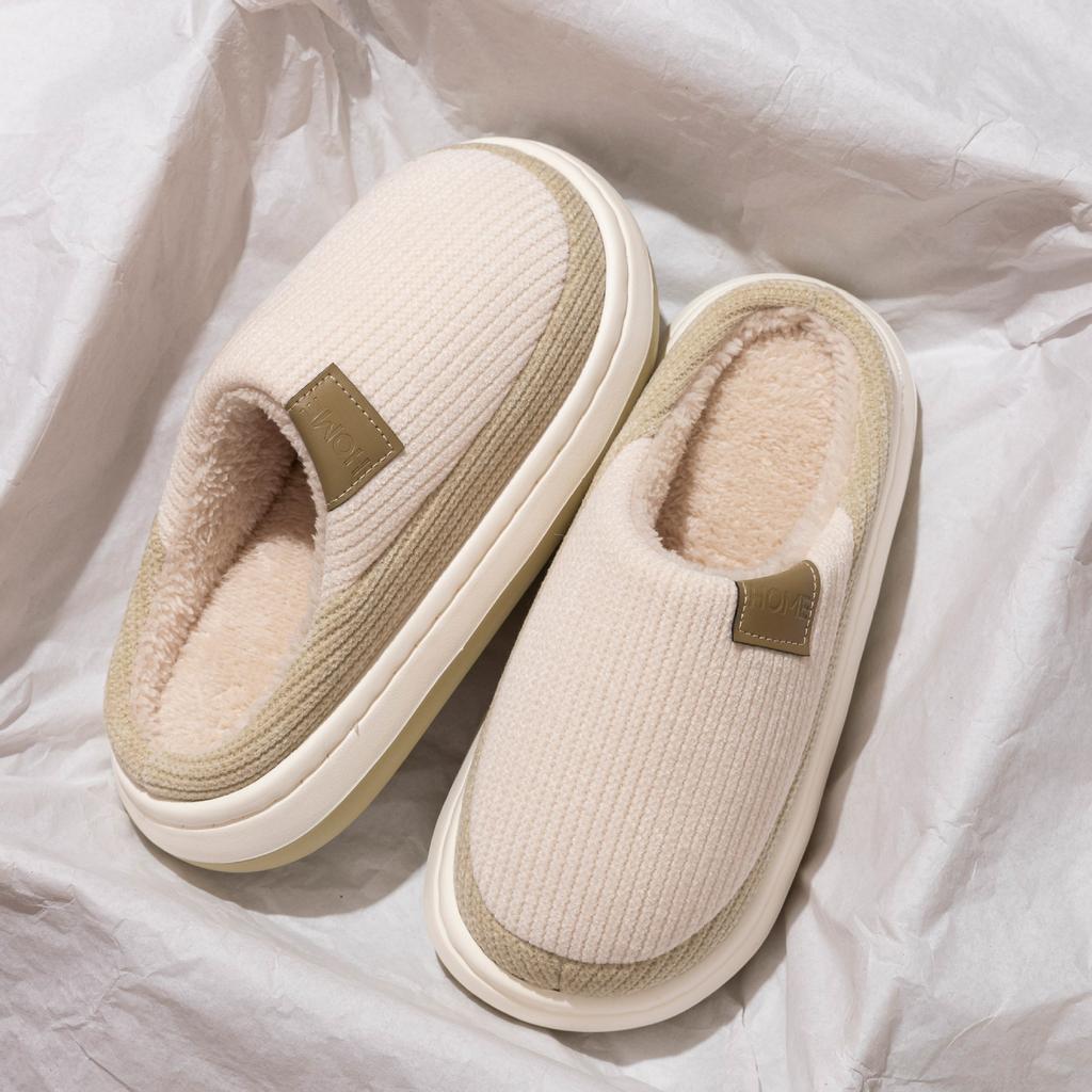 Cotton slippers women's velvet thickened winter thick bottom new non-slip bag and confinement home indoor household wool slippers men