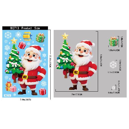 חתול סנטה קלאוס פתית שלג מדבקת חלון זכוכית אלקטרוסטטית לחדר ילדים קישוט לשנה החדשה מדבקות מראה לחלון חג המולד