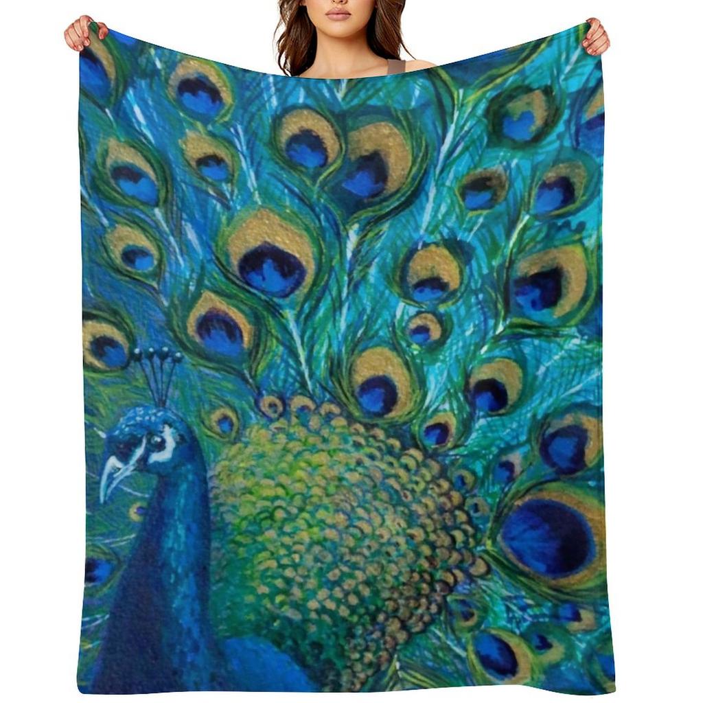 Peacock Full Glory 2 Throw Blanket Picnic Personalized Gift Hairys Designers Blankets