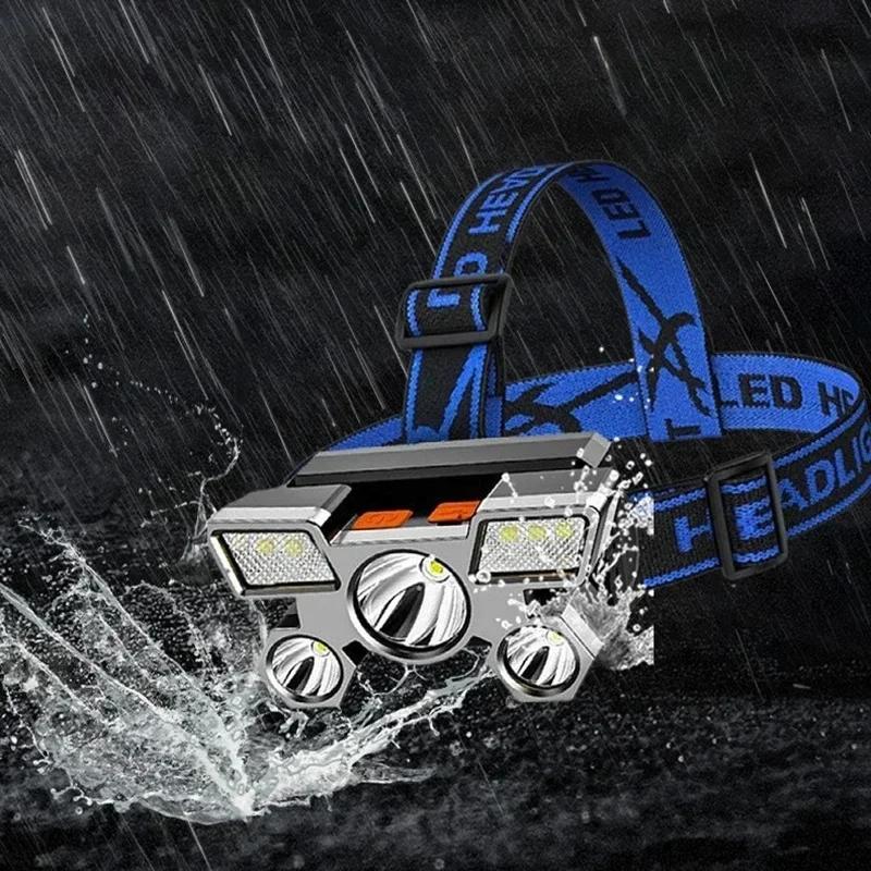 Super Bright Strong Light 5 LED Headlamp Built In 18650 Battery USB Rechargeable Head Torch Outdoor Camping Fishing Lantern