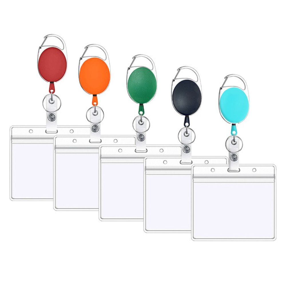 Reel Retract Lanyard Name Tag Easy Pull Buckle Card Holder Badge Reel Clip Carabiner Keychain