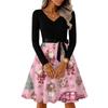Ladies' Christmas Printed Casual And Fashionable V-neck Long Sleeved Dress
