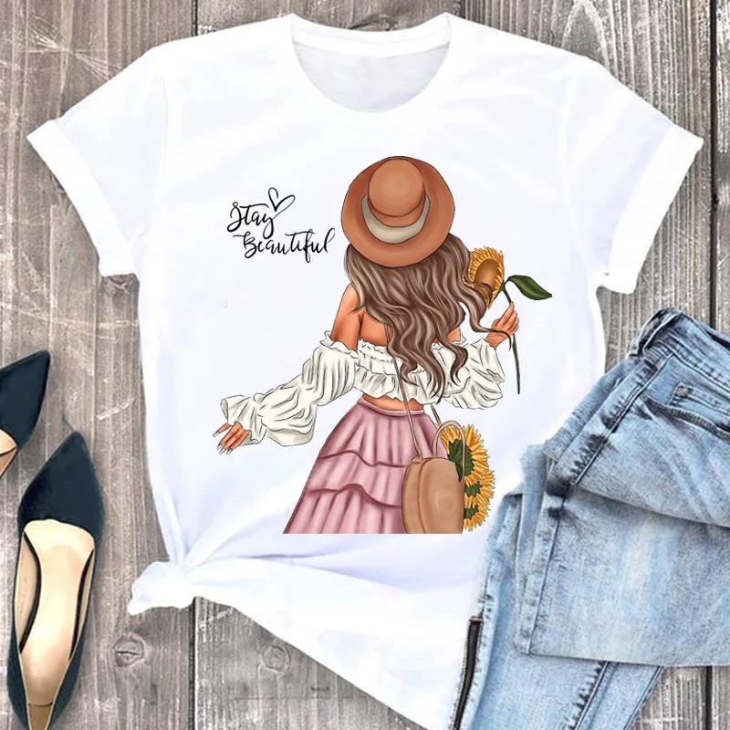 Fashion Flower Girl Graphic Print T Shirt Women Unisex Casual Crew Neck T Shirt Short Sleeve T Shirt Unisex