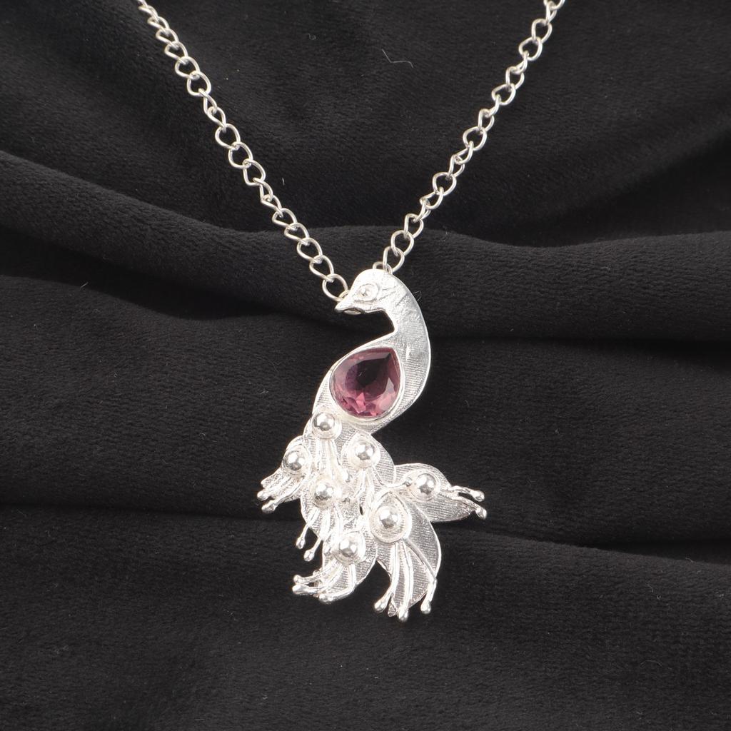 Rhodolite Gemstone 925 Sterling Silver Jewelry Handcrafted Pendant 2" Women Gift CP-21-14