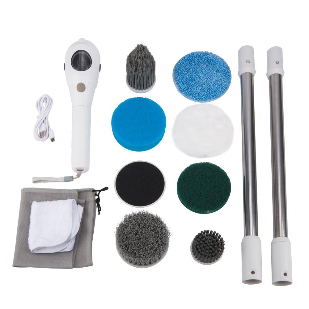 8 In 1 White Bathroom Kitchen Cleaning Gadget Multifunctional Electric Cleaning Brush Household Wireless Rotatable Cleaning Brush