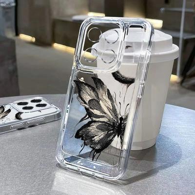 For Xiaomi 13t 11t Poco F6 X6 X5 Pro Redmi Note 13 12 11 10 Pro Shockproof Love Hearts Butterfly Soft Silicone Lens Protection Transparent Slim Cover