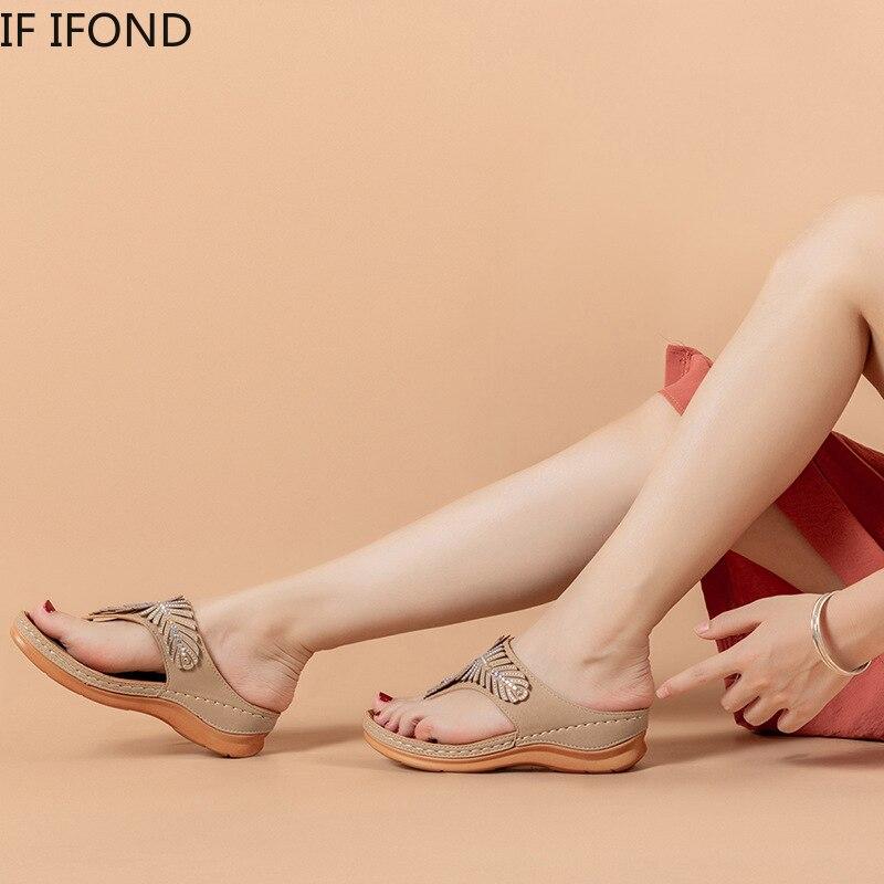 Dámské sandály na platformě letní plážové žabky boty žena móda křišťálové šití dámské diapozitivy