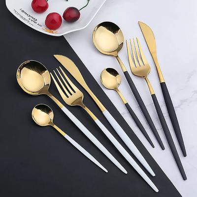 30-teiliges Geschirrset Goldenes Dinner-Besteckset Edelstahl-Flachbesteck Gabel Küchenmesser Gabel Löffel Westliches Geschirrset
