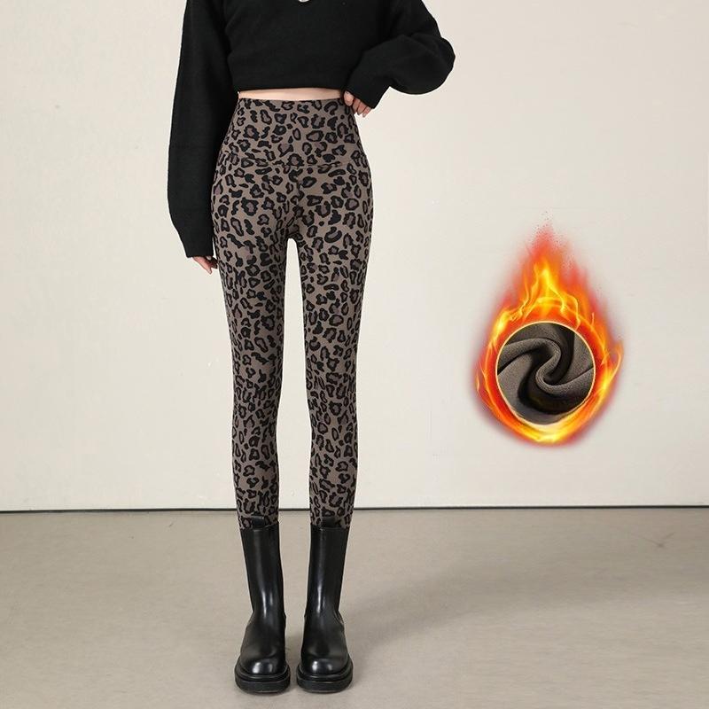 

Леггинсы с леопардовым принтом для улицы женские весенне-осенние с контролем живота, подтягивающие ягодицы, стройнящие ноги, из акульей кожи, с высокой талией, на флисовой подкладке, для йоги, брюки Барби M