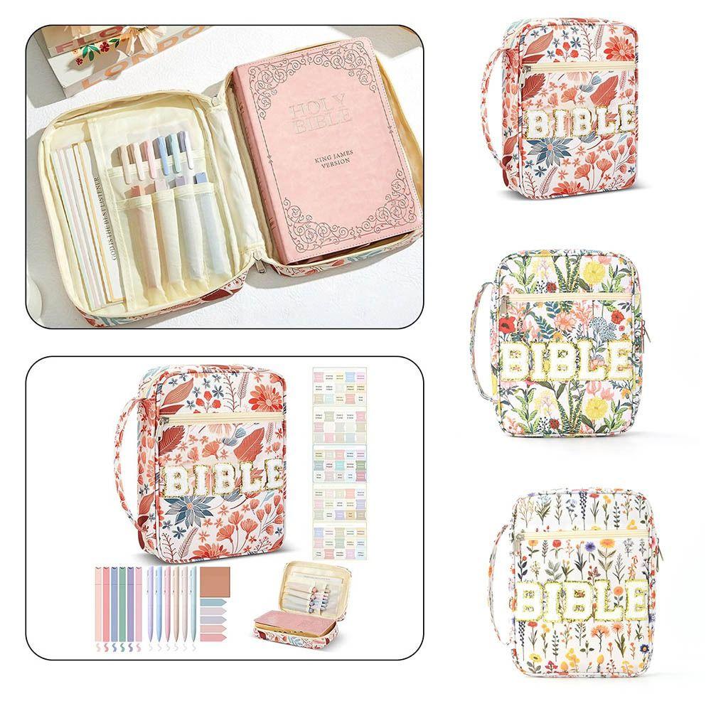 Flora Bible Cover  Case Dustproof Stationery Storage Organizer Book Storage Bag  Study Supplies