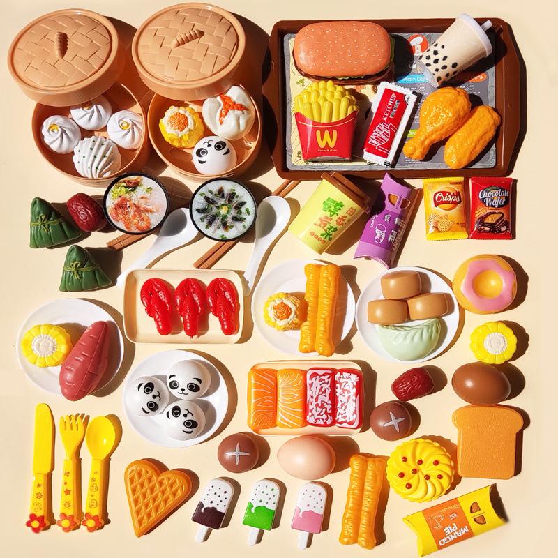 Kids Kitchen Play Set: Steamer, Hamburger, Pizza, and Simulated Food Toys