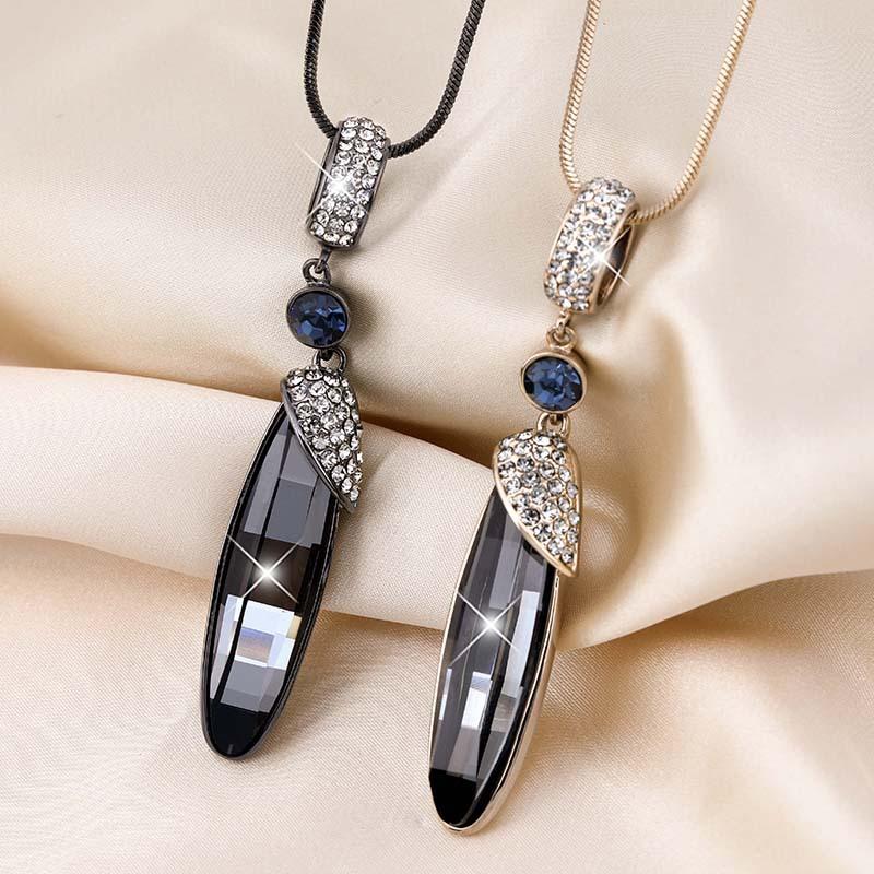 2020 Personalized Crystal Water Drop Versatile Sweater Chain Women'S Simple Long Necklace