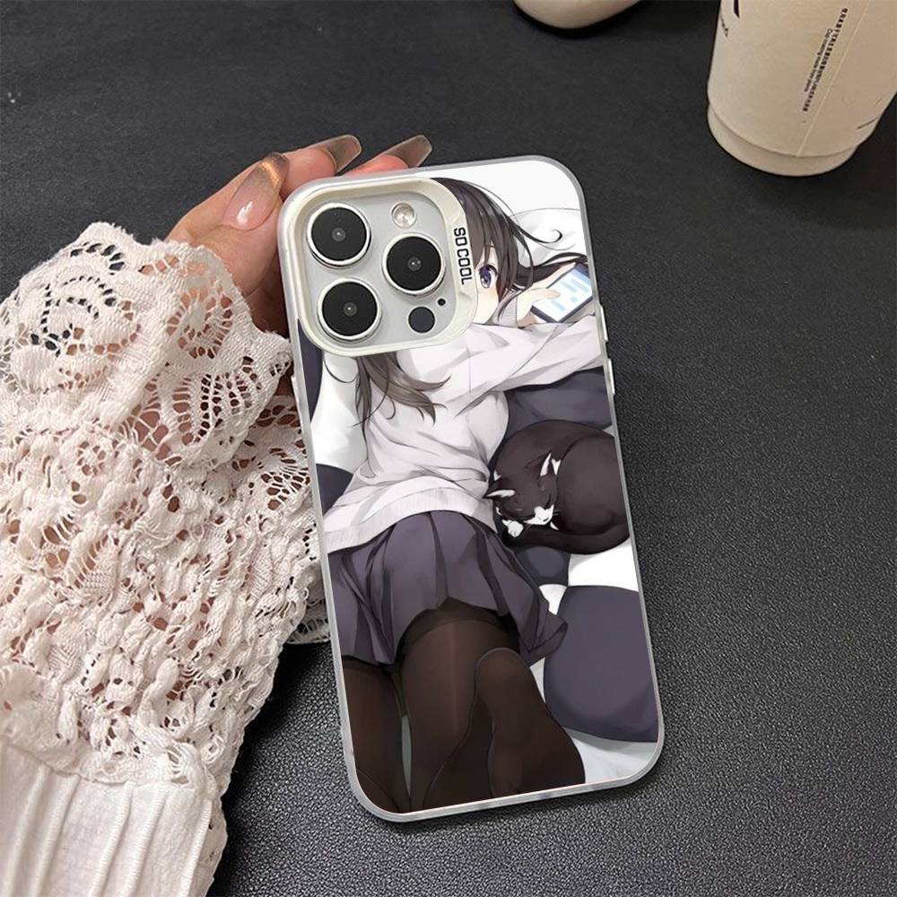 Cute Cartoon Japanese Anime Girl Colored Silver Frosted For iPhone Phone Case 17 16 15 14 13 12 11 Pro Max XR Plus Shockproof