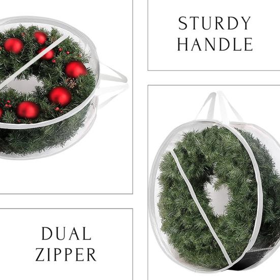 Christmas Wreath Storage Bag Transparent Wreath Organizer Dustproof Waterproof Garland Holder with Handles for Holiday Artificial Wreath