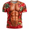 Divertente T-shirt 3D a Maniche Corte con Addominali e Peli sul Petto, Estate Spiaggia Vacanza Novità Festa Famiglia Outfit Genitore-Figlio