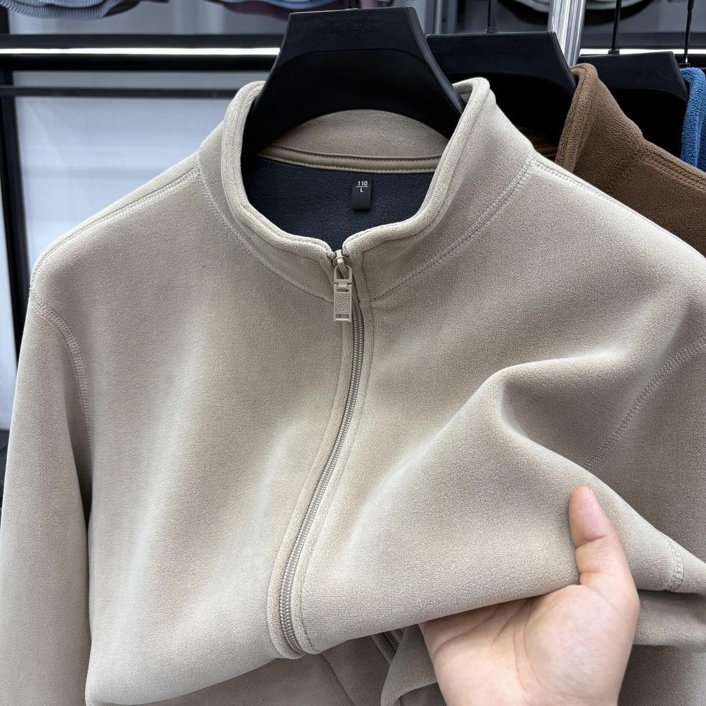 Men's Double-Sided Berber Fleece Stand Collar Jacket with Embroidery – Classic American Style