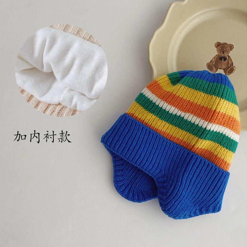 Autumn and winter children's hats, girls' pullovers, knitted hats, colored wool hats, boys' and babies' warm ear hats, tide