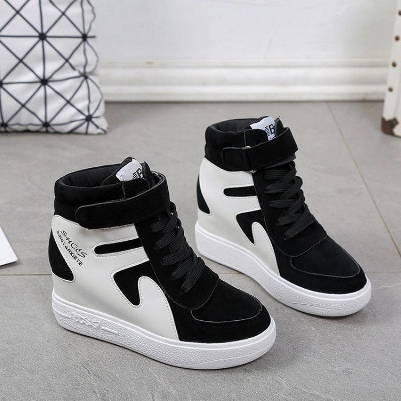 Autumn New Muffin Thick-soled Casual Single Shoes Women's Inner Height-increasing Lace-up Color Matching Round Head Women's Shoes