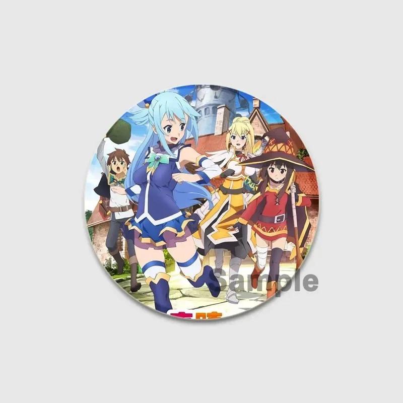 32/44/58mm Anime KonoSuba Brooch Pin Cartoon Figure Megumin Aqua Badge Button Pin Cosplay Souvenir Toy Gift Backpack Clothes Accessories