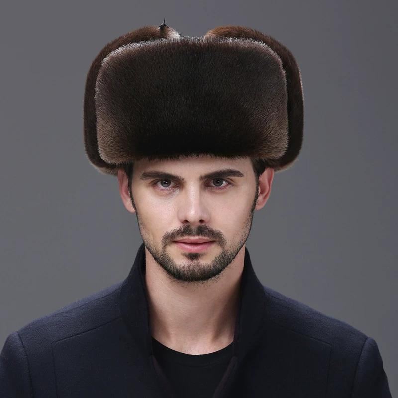 Mink Hat Male Whole Mink Mink Winter Middle-aged and Elderly Old Man Hat Mink Hair Ear Protection Warm Fur Otter Lei Feng Hat