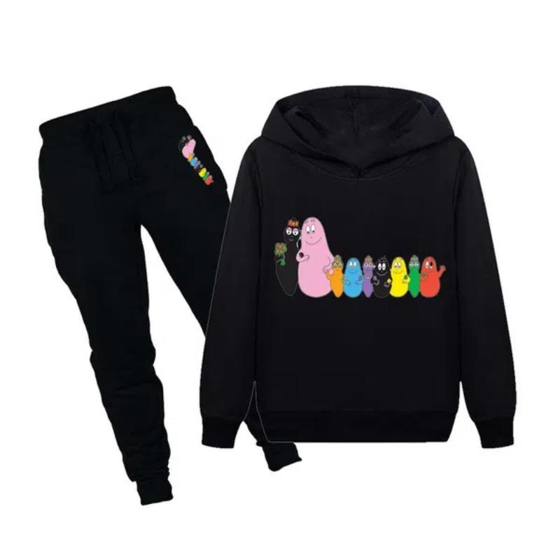 

НОВИЙ Модний Дитячий Милий Спортивний Одяг Толстовки з Принтом Барбапапи + Комплект Штанів Повсякденні Костюми з Капюшоном Спортивний Костюм Підходить для Хлопчиків та Дівчаток 140cm чорний