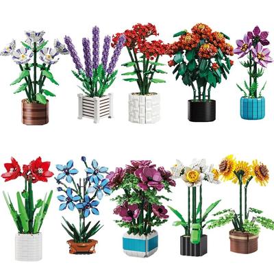 City Creativity Flower Bouquet Sunflower Daffodils Petunias Succulent Potted Plant Model Building Blocks Bricks Bricks Toys