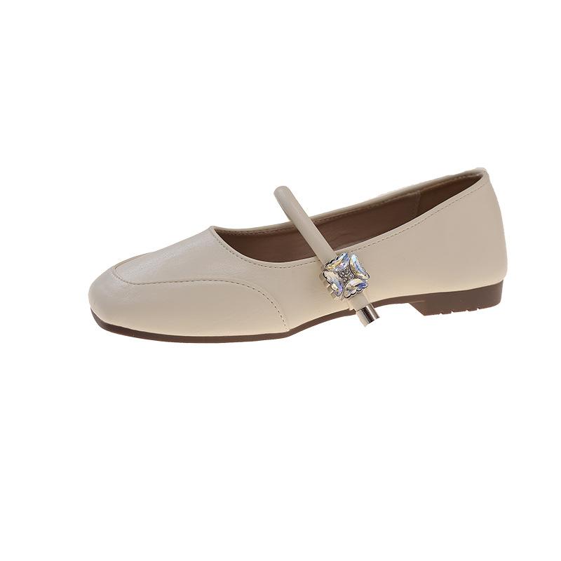 Flat Bottom Shallow Mouth Single Shoes Women's Autumn New Beautiful Square Head Temperament with Skirt One-word Buckle Mary Jane