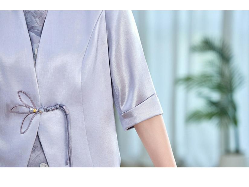 Set Elegant de Vară din Două Piese pentru Femei Mature - Palton și Rochie de Inspirație Tradițională Chineză