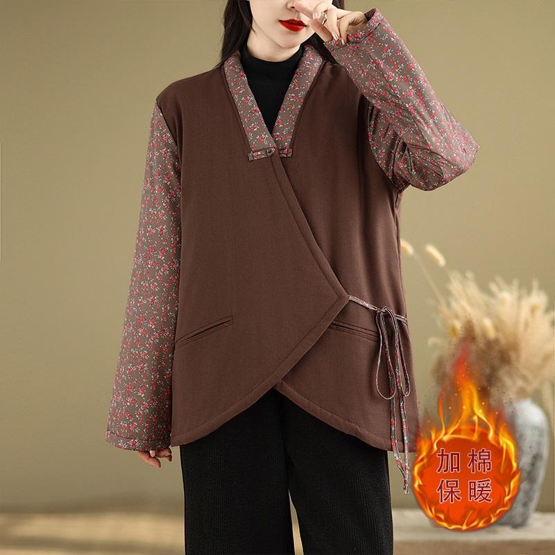 Høst Vår Vinter Bomullspolstret oversized vintage blomstret yttertøy dame avslappet løs jakke Kåpe