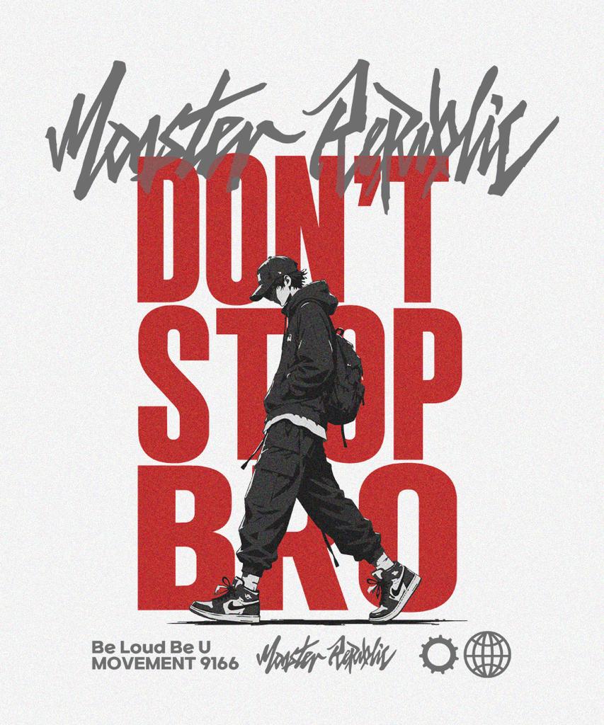 MONSTER REPUBLIC Don'T Stop Bro Red T-Shirt White_9166