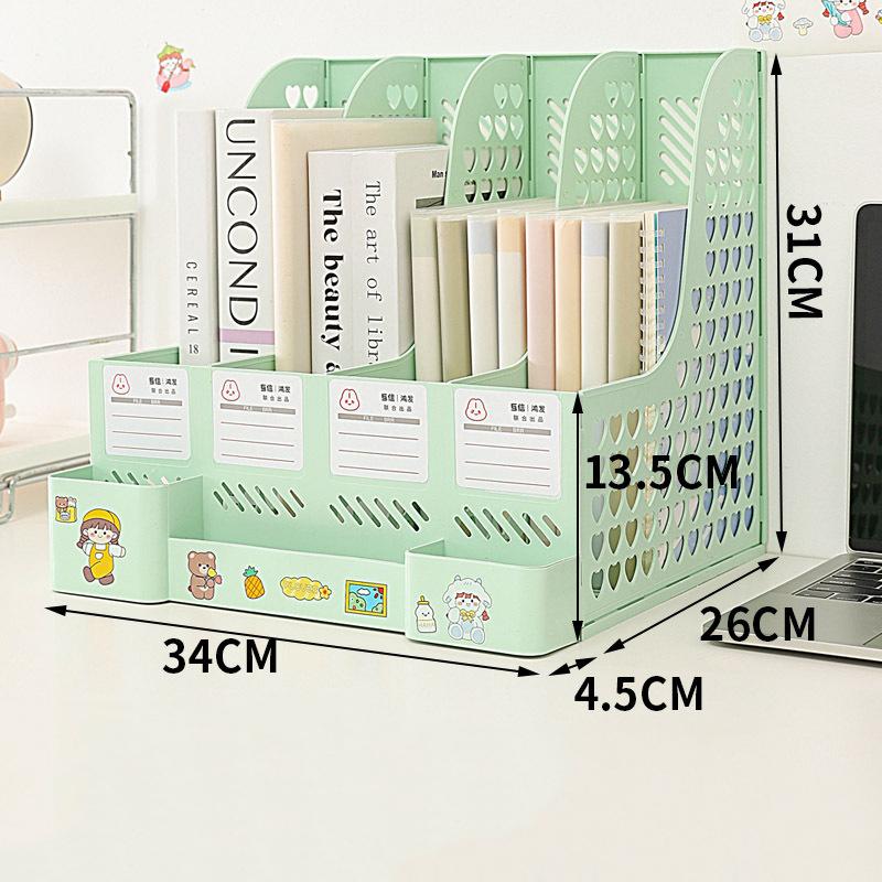 

Коробка для хранения папок большой вместимости, подставка для файлов с подставкой для ручек, настольная многослойная полка, офисный органайзер, подставка для файлов, домашняя книжная полка зелёный