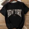 New York Pattern Printed Leopard Print Letter Design Women's Casual Short Sleeve Round Neck T-Shirt Four Seasons Versatile Top