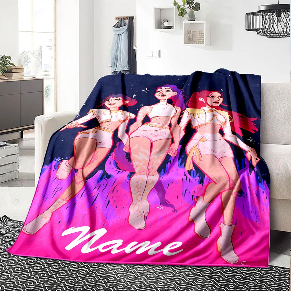 Customizable KPop Demon Hunters5 Throw Blanket – Personalized Name, All-Season Cozy Snug Blanket, Machine Washable, Personalized Blanket