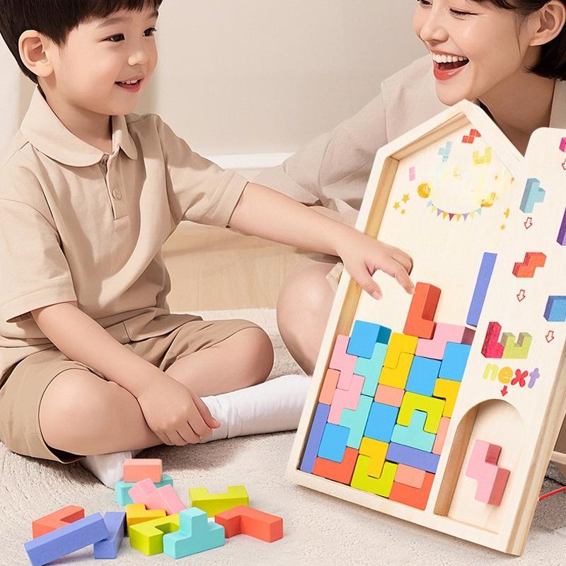 Early Childhood Puzzle 3D Three-Dimensional Wooden Block Construction Bricks Infant Logic Training Puzzle Playthings Parent-Child