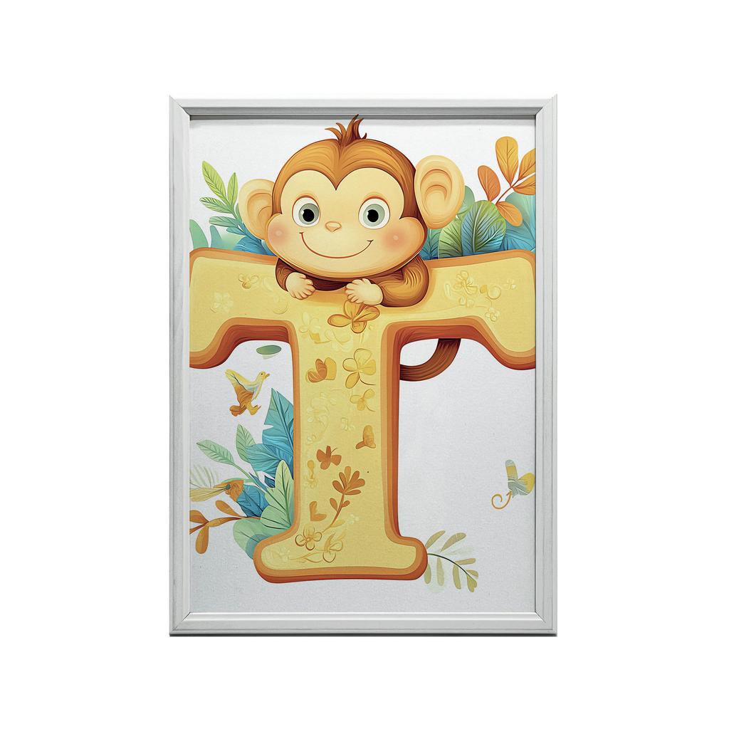 Plakat Wesoła Małpka Z Literą T Plakat Wesoła Małpka Z Literą T, 70X100 Cm, Bez Ramy, Papier Matowy 230 Gsm