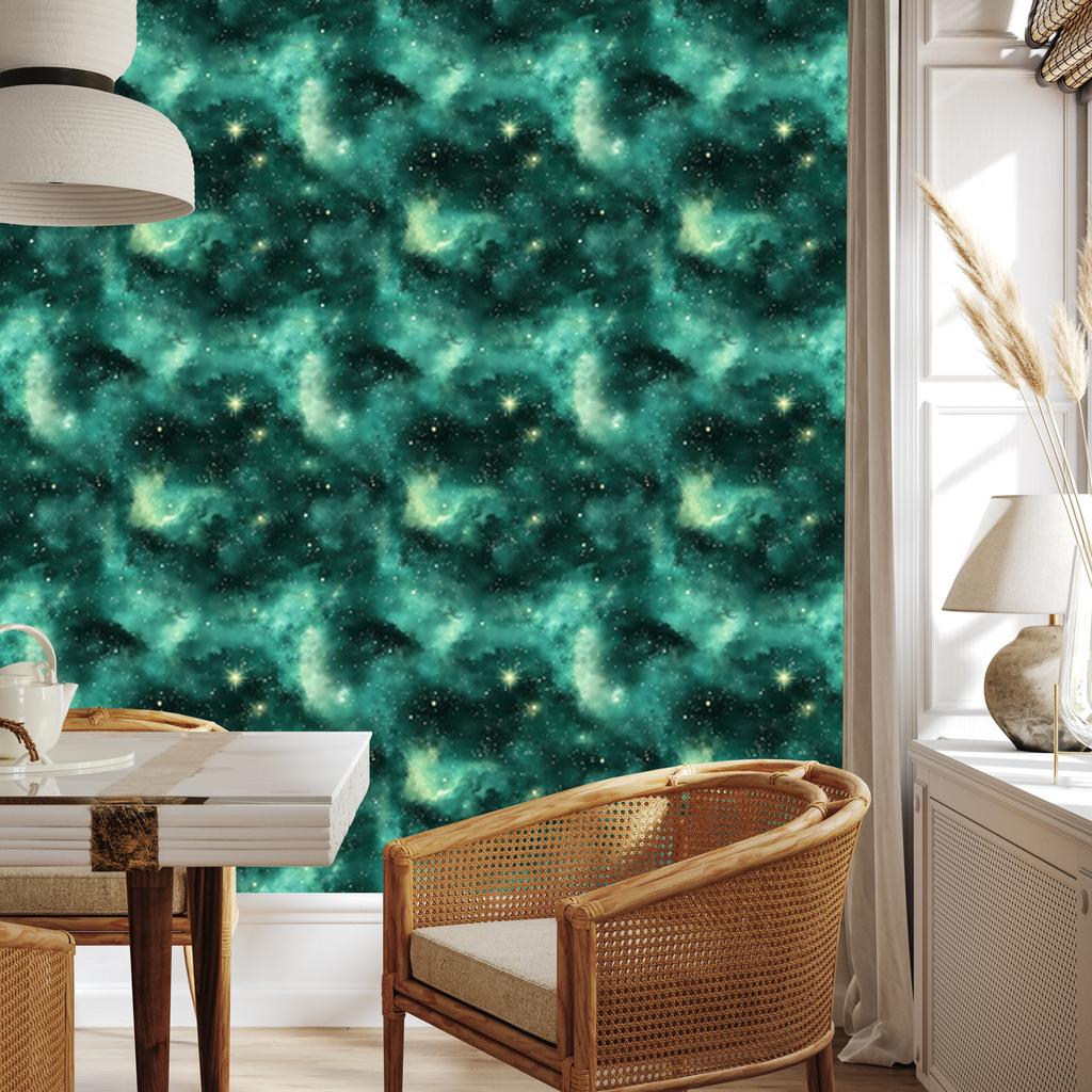 Watercolor Galaxy Sea and Mint Wallpaper for Living Room and Bedroom 50x1000