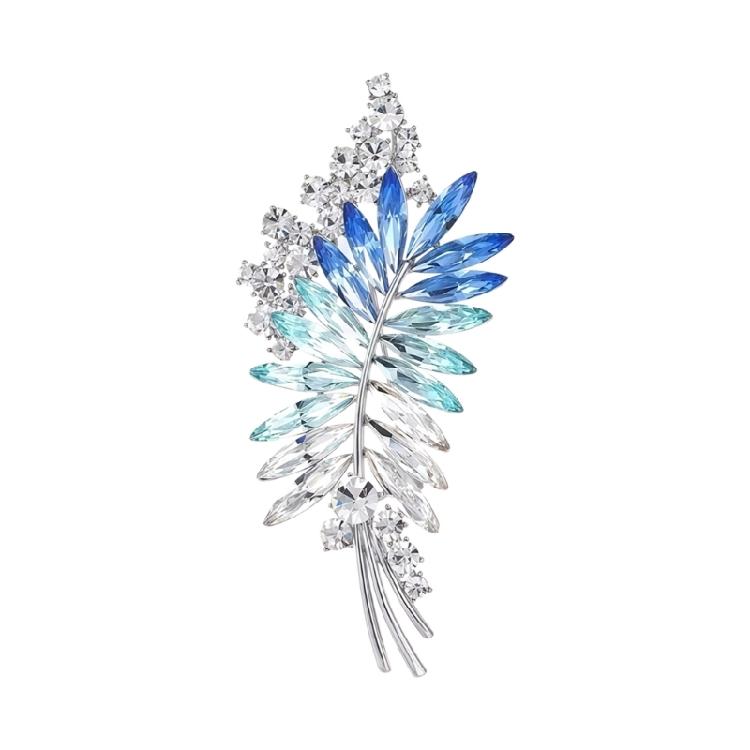 Marquise Stone Brooch Pin with Leaf Shape, Silver-Tone Branch Setting and 8 Cm Size for Lapel, Coat or Dress Accent