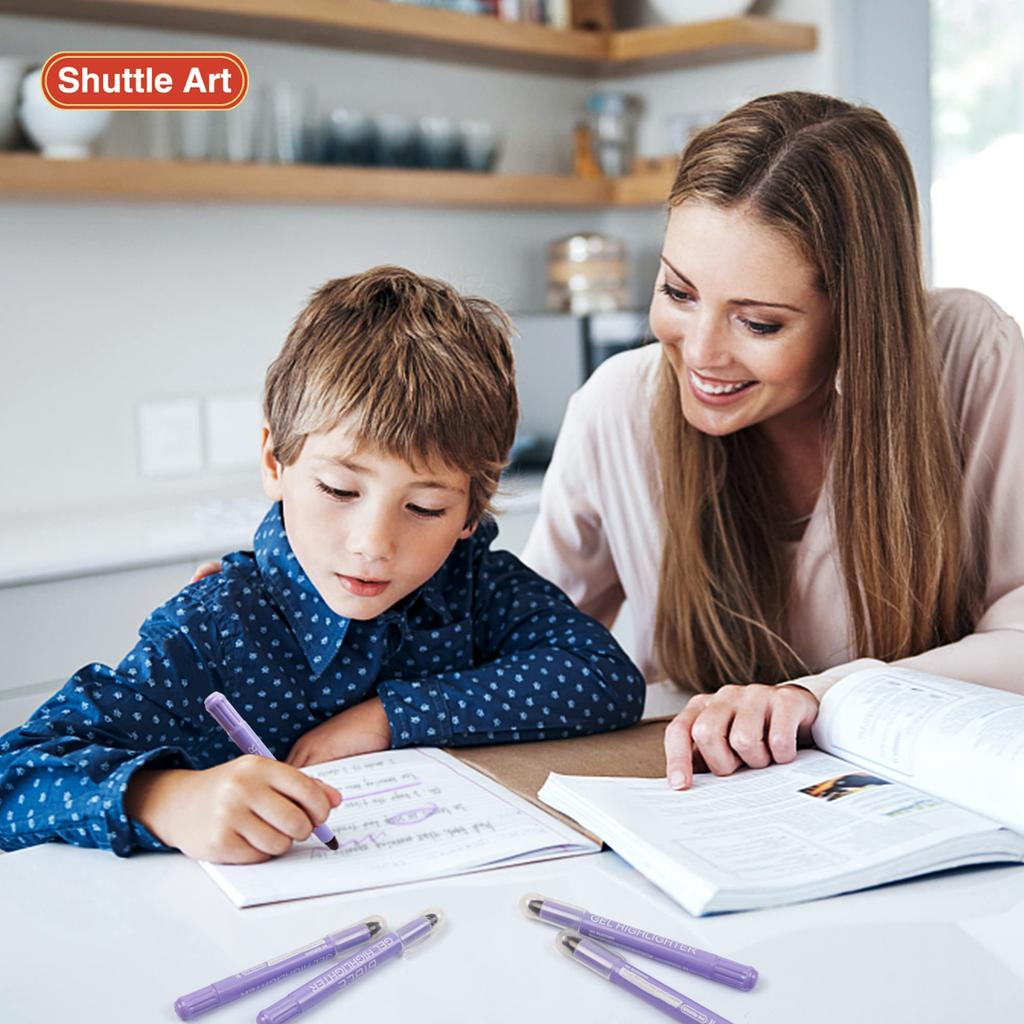 Shuttle Art Highlighter Purple Pastel Solid Fluorescent Fluorescent Retractable Gel with Clear for Marking Convenient Storage Pens, Color, 5-Pack,