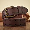 Thick Original Leather Belt Vintage Men Wide Belt Male Cowhide Real Genuine Leather Double Prong Buckle Strap Cowboy Jeans Belt
