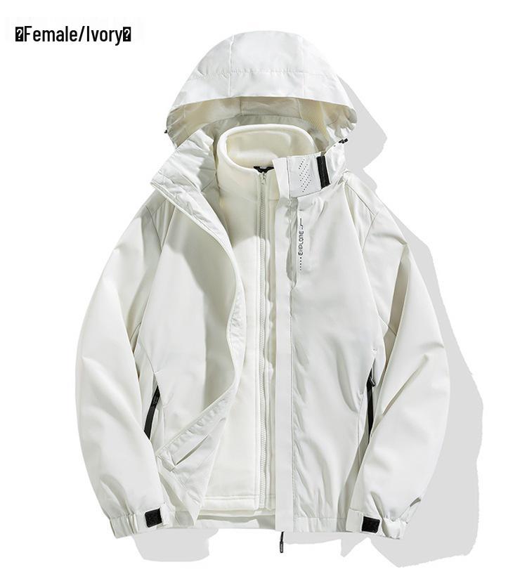 Men's Autumn/Winter Outdoor Windproof 3-in-1 Jacket with Detachable Fleece Lining - Couple Style