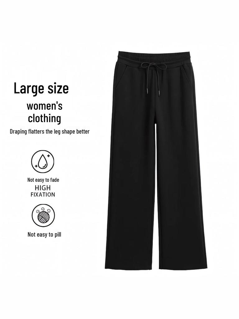 Women's Plus Velvet Wide-Leg Pants: Autumn/Winter Cotton Drape, Thick, Straight-Leg for Middle-Aged & Elderly