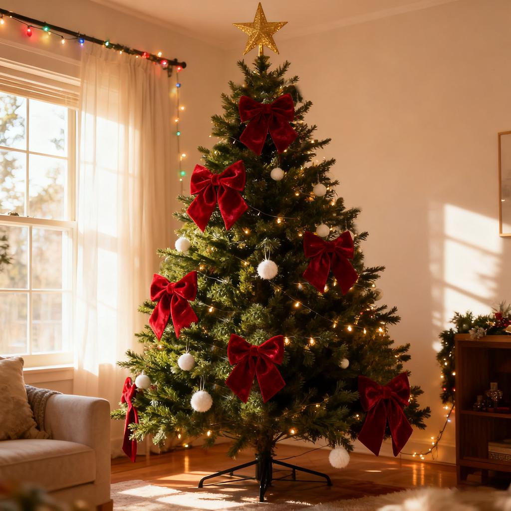 Christmas Decorations High-end Gold Velvet Bow Christmas Flocking Bow Large Red