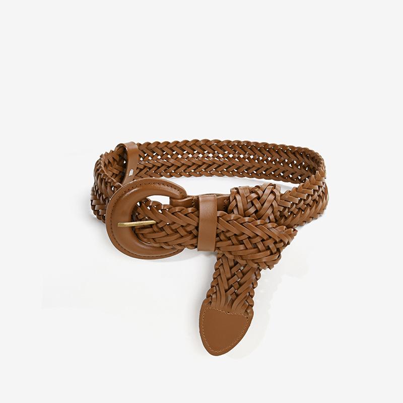 

Female, Wide Waistband, No Punching, Woven, Genuine Leather, Summer Decoration, Two-layer Cowhide, Paired with Dress, Waist Cinching Small Belt 110cm