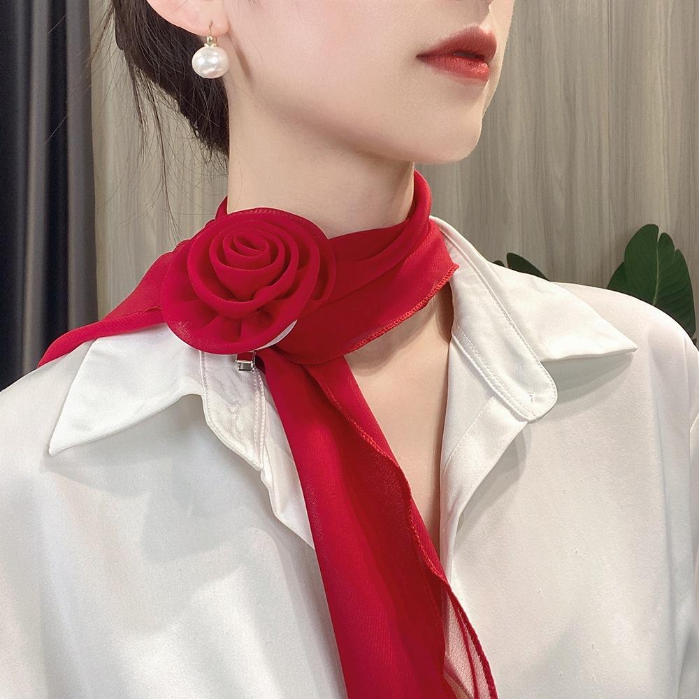 Rose clip thin silk scarf spring and summer sun protection temperament fashion versatile scarf for women